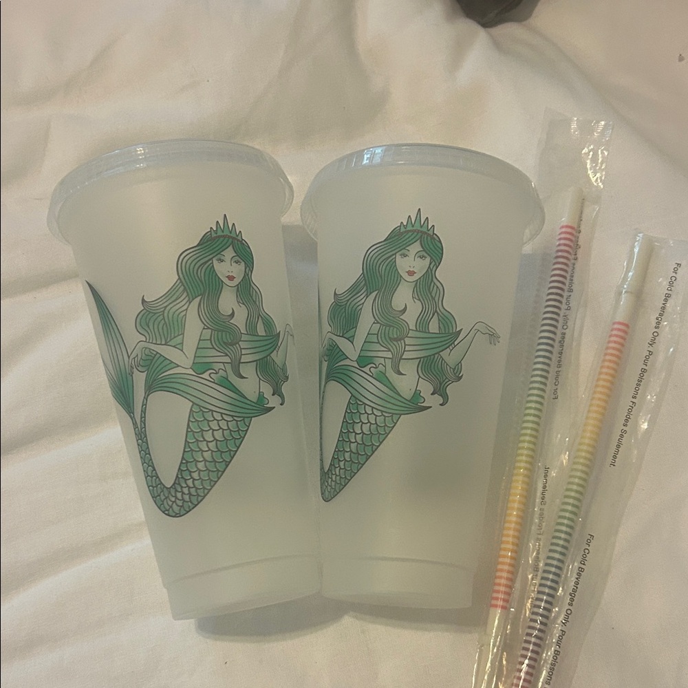 Mermaid Design Reusable Cups with Straws